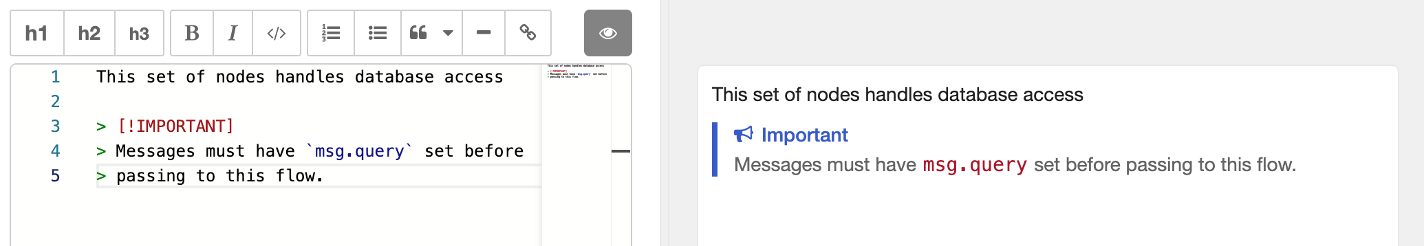 Markdown editor including an Information alert