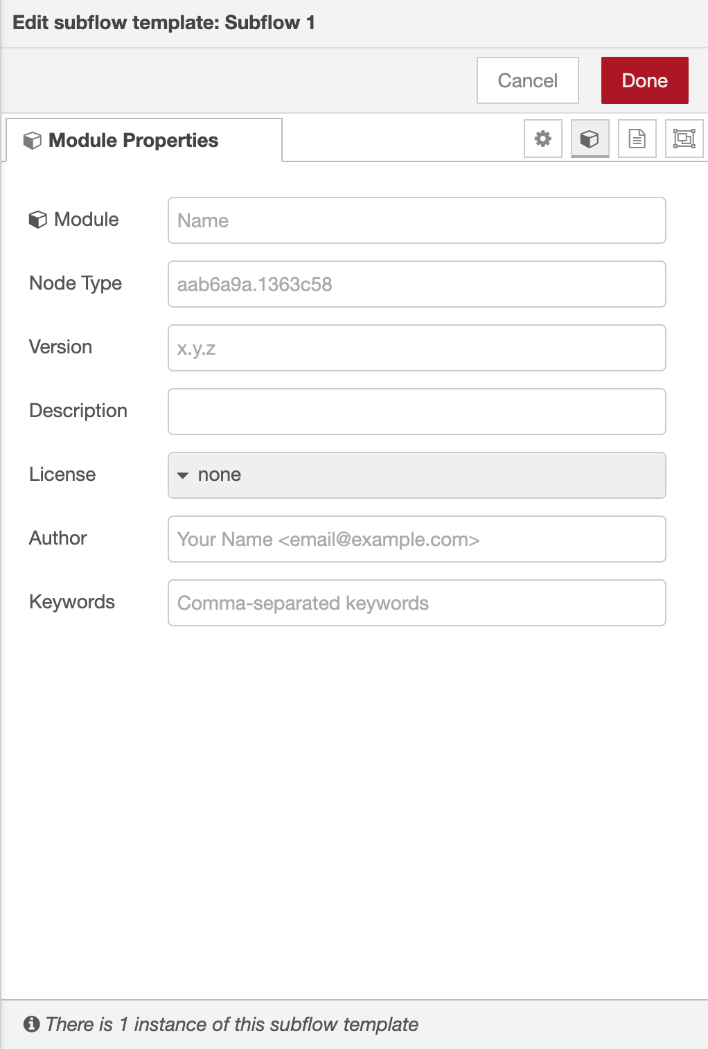 Subflow edit dialog - module properties