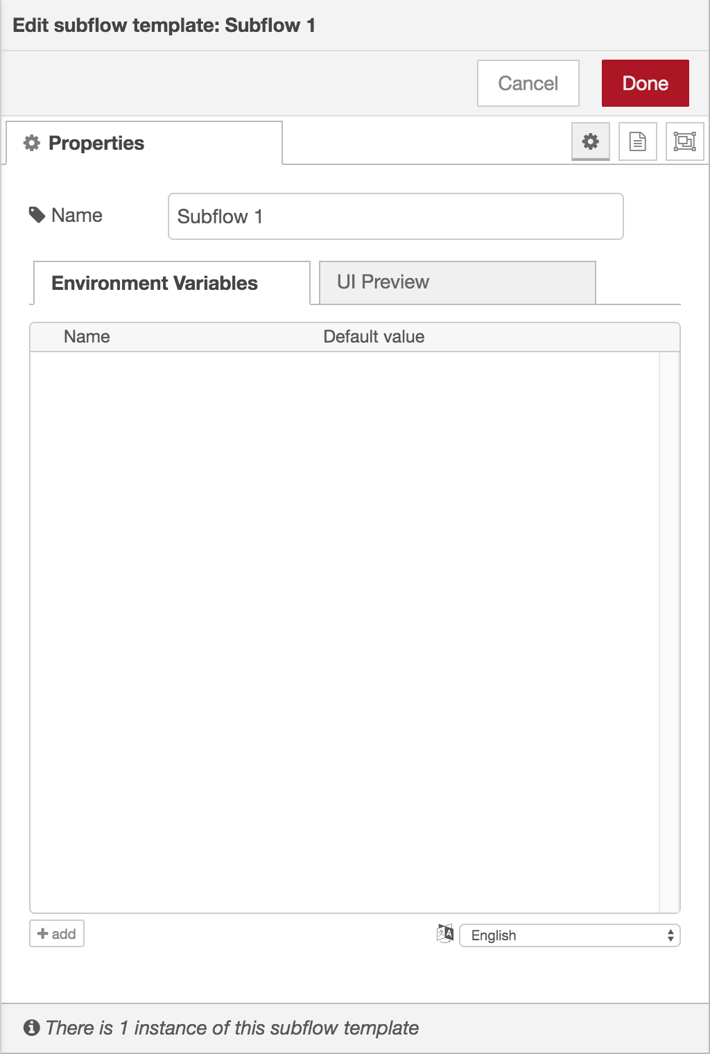 Subflow edit dialog - properties