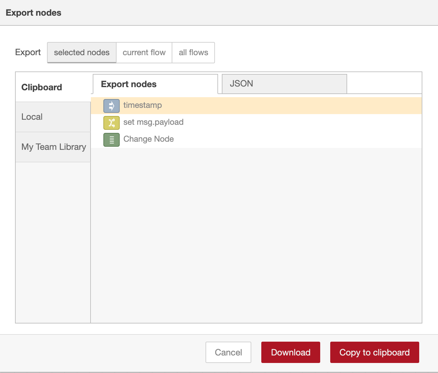 Export Flows dialog