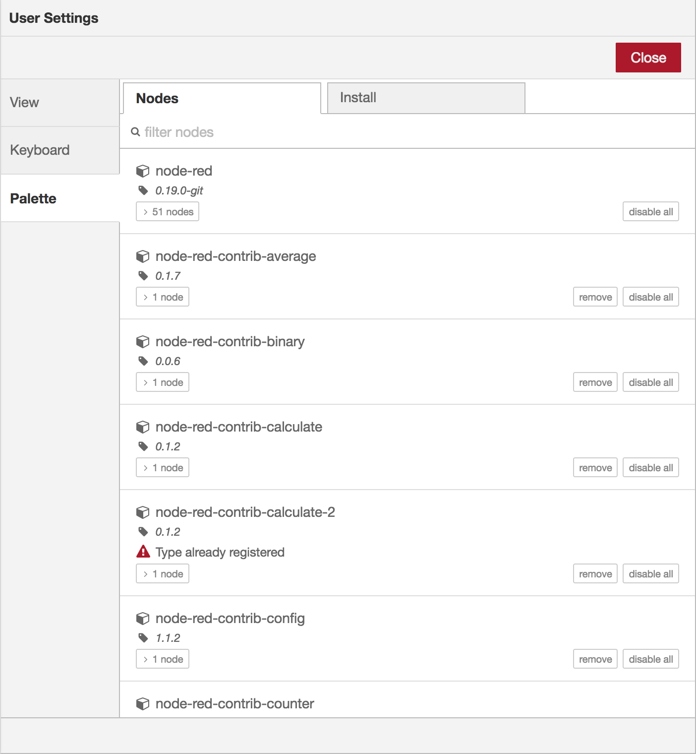 Palette Manager - Nodes tab